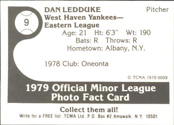 1979 TCMA West Haven Yankees #9 Dan Ledduke Back