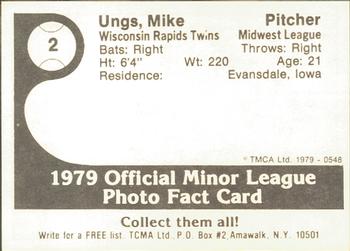 1979 TCMA Wisconsin Rapids Twins #2 Mike Ungs Back