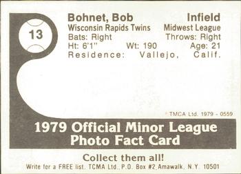 1979 TCMA Wisconsin Rapids Twins #13 Bob Bohnet Back
