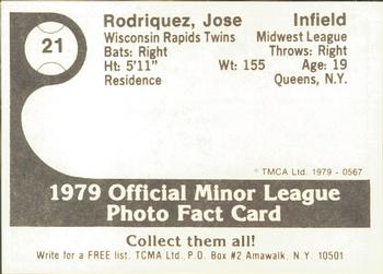 1979 TCMA Wisconsin Rapids Twins #21 Jose Rodriguez Back