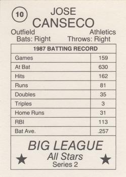 1988 Pacific Cards & Comics Big League All-Stars Series 2 (unlicensed) #10 Jose Canseco Back