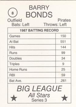 1988 Pacific Cards & Comics Big League All-Stars Series 3 (unlicensed) #8 Barry Bonds Back