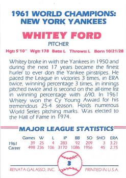 1982 Galasso 1961 World Champions New York Yankees #3 Whitey Ford Back