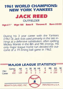 1982 Galasso 1961 World Champions New York Yankees #8 Jack Reed Back