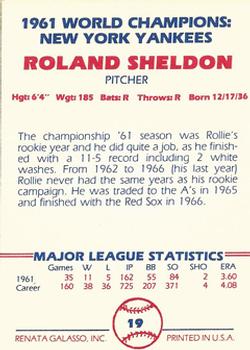 1982 Galasso 1961 World Champions New York Yankees #19 Roland Sheldon Back