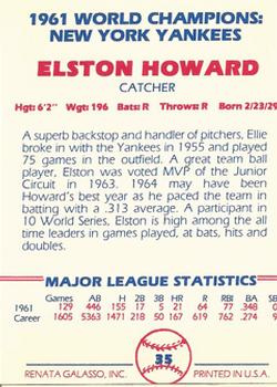 1982 Galasso 1961 World Champions New York Yankees #35 Elston Howard Back