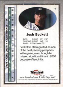 2001 Team Best #9 Josh Beckett Back