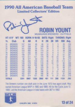 1990 MSA All-American Baseball Team #13 Robin Yount Back