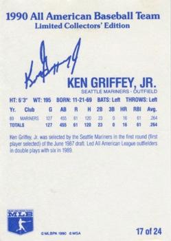 1990 MSA All-American Baseball Team #17 Ken Griffey Jr. Back