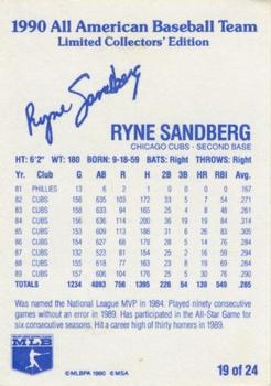 1990 MSA All-American Baseball Team #19 Ryne Sandberg Back