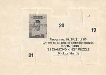 1983 Donruss Hall of Fame Heroes - Mickey Mantle Puzzle #19-21 Mickey Mantle Back