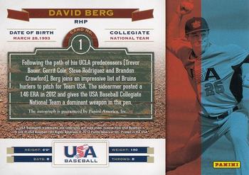 2012 Panini USA Baseball - Collegiate National Team Collegiate Marks Signatures #1 David Berg Back