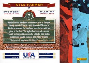 2012 Panini USA Baseball - Collegiate National Team Collegiate Marks Signatures #7 Kyle Farmer Back