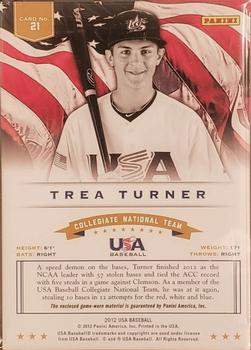 2012 Panini USA Baseball - Collegiate National Team Dual Jerseys #21 Trea Turner Back