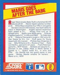 1989 Score - Magic Motion: A Year to Remember #30 Roger Maris: 1961 Back
