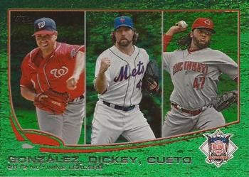 2013 Topps - Emerald Foil #287 2012 NL Wins Leaders (Gio Gonzalez / R.A. Dickey / Johnny Cueto) Front