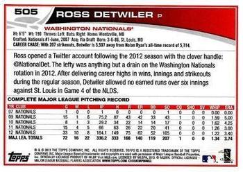 2013 Topps - Emerald Foil #505 Ross Detwiler Back