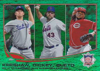2013 Topps - Emerald Foil #81 2012 NL Earned Run Average Leaders (Clayton Kershaw / R.A. Dickey / Johnny Cueto) Front
