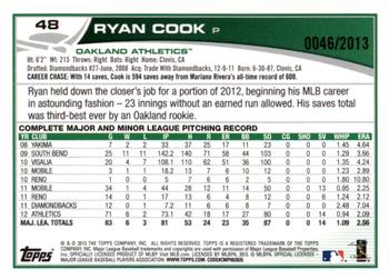 2013 Topps - Gold #48 Ryan Cook Back