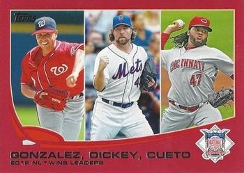 2013 Topps - Red #287 2012 NL Wins Leaders (Gio Gonzalez / R.A. Dickey / Johnny Cueto) Front