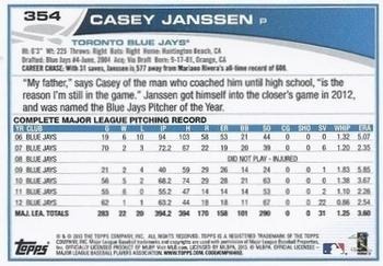 2013 Topps - Red #354 Casey Janssen Back