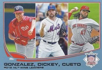 2013 Topps - Blue #287 2012 NL Wins Leaders (Gio Gonzalez / R.A. Dickey / Johnny Cueto) Front