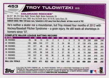 2013 Topps - Blue #453 Troy Tulowitzki Back