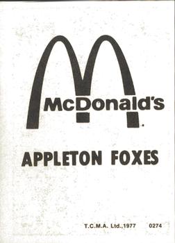 1977 TCMA Appleton Foxes #0274 Tom Bright Back