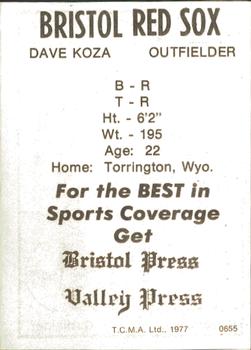 1977 TCMA Bristol Red Sox #0655 Dave Koza Back