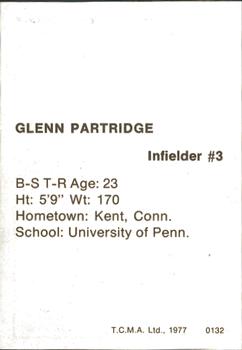 1977 TCMA Burlington Bees #0132 Glenn Partridge Back