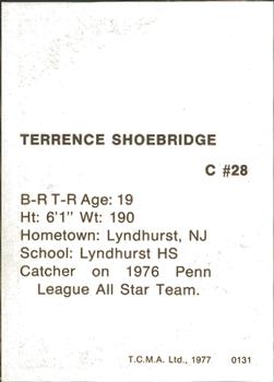 1977 TCMA Burlington Bees #0131 Terry Shoebridge Back