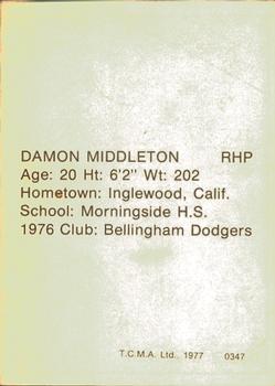 1977 TCMA Clinton Dodgers #0347 Damon Middleton Back