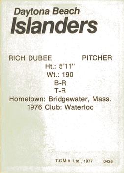 1977 TCMA Daytona Beach Islanders #0426 Rich Dubee Back