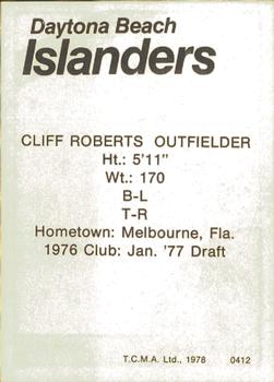 1977 TCMA Daytona Beach Islanders #0412 Cliff Roberts Back