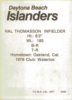 1977 TCMA Daytona Beach Islanders #0432 Hal Thomasson Back