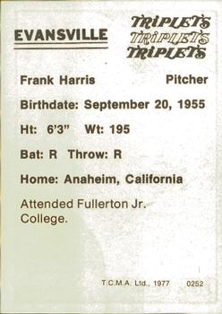 1977 TCMA Evansville Triplets #0252 Frank Harris Back