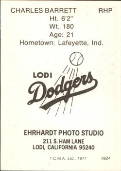 1977 TCMA Lodi Dodgers #0624 Charles Barrett Back