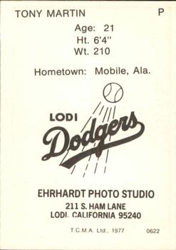 1977 TCMA Lodi Dodgers #0622 Tony Martin Back