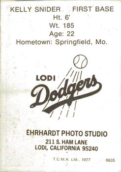 1977 TCMA Lodi Dodgers #0635 Kelly Snider Back