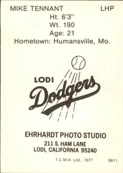 1977 TCMA Lodi Dodgers #0611 Mike Tennant Back