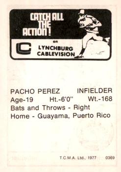 1977 TCMA Lynchburg Mets #0369 Paco Perez Back