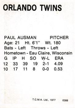 1977 TCMA Orlando Twins #0388 Paul Ausman Back