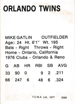 1977 TCMA Orlando Twins #0389 Mike Gatlin Back