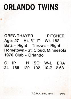 1977 TCMA Orlando Twins #0405 Greg Thayer Back