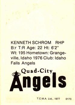 1977 TCMA Quad City Angels #0173 Ken Schrom Back
