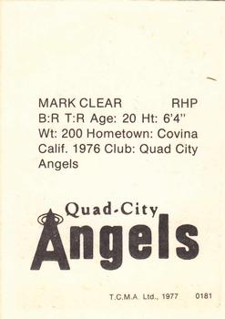 1977 TCMA Quad City Angels #0181 Mark Clear Back