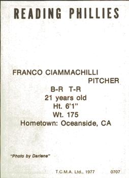 1977 TCMA Reading Phillies #0707 Franco Ciammachilli Back