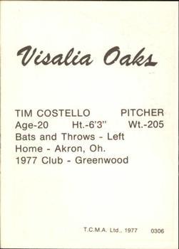 1977 TCMA Visalia Oaks #0306 Tim Costello Back