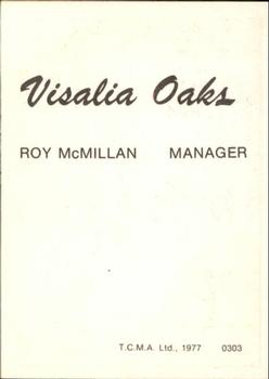 1977 TCMA Visalia Oaks #0303 Roy McMillan Back