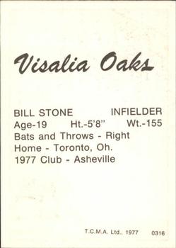 1977 TCMA Visalia Oaks #0316 Bill Stone Back